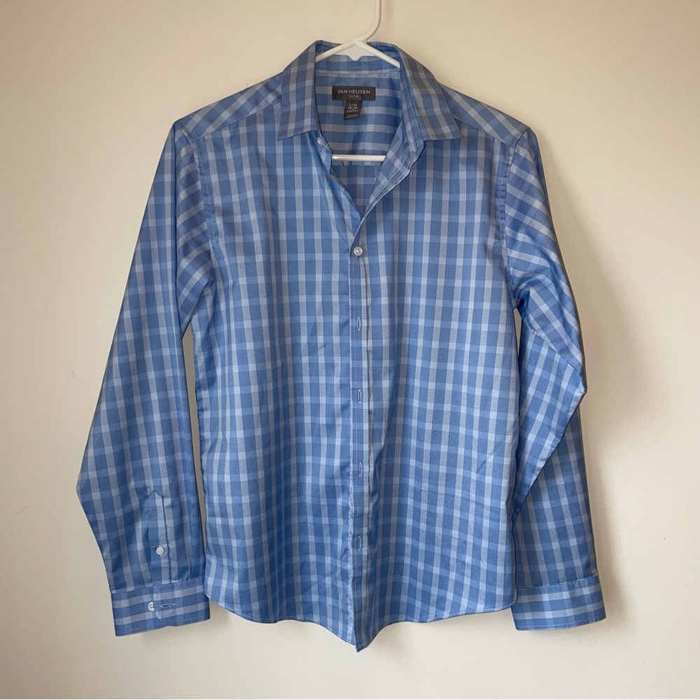 Van Heusen Blue Plaid Flex Dress Shirt
